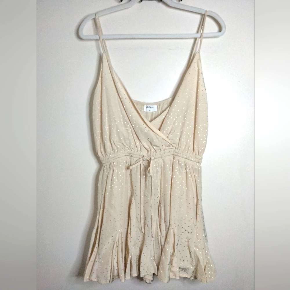 Storia (Size M) Sparkling Cream Polka Dot Pattern V-Neck Sleeveless Romper